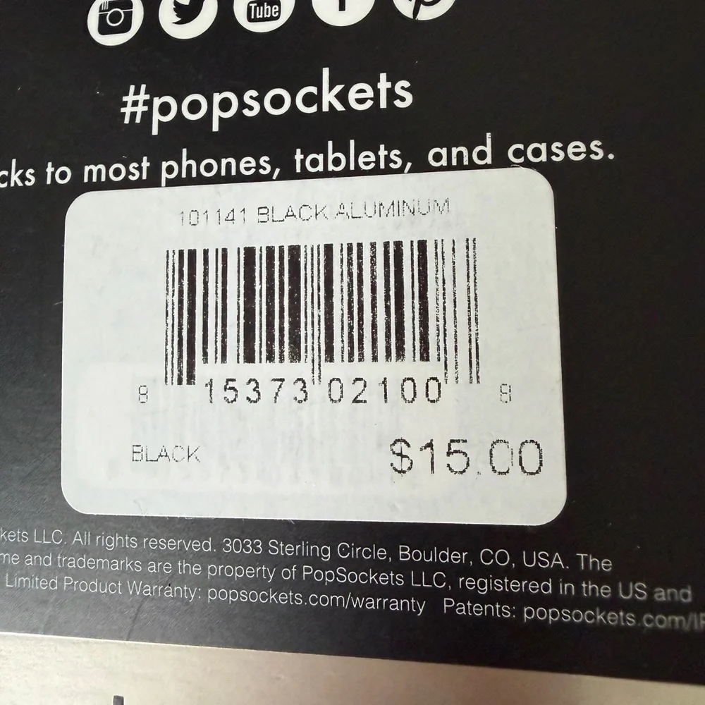 PopSockets Black Aluminum Phone Grip & Stand